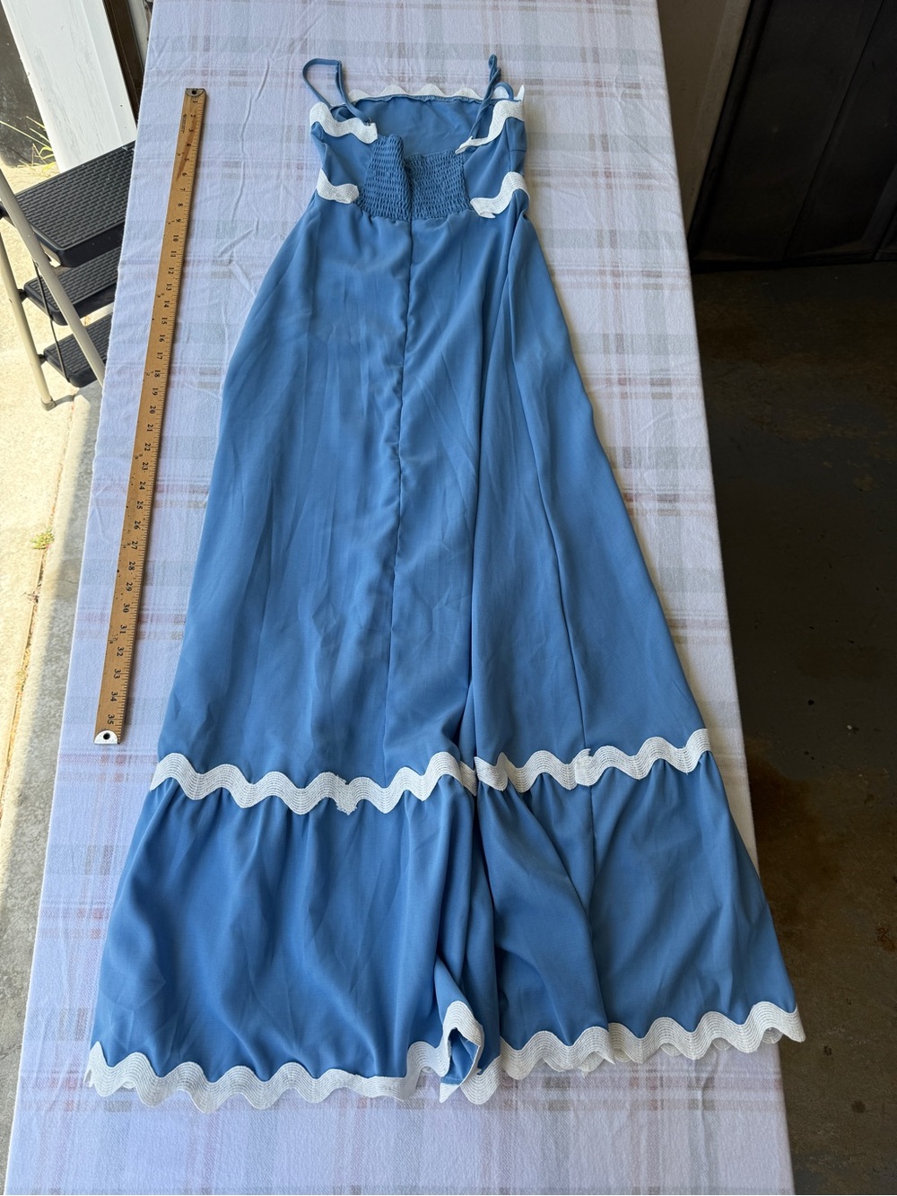 Rare handmade coastal cowgirl Maxi Dress with White ric-rac Scallop Trim - Picture 9 of 12